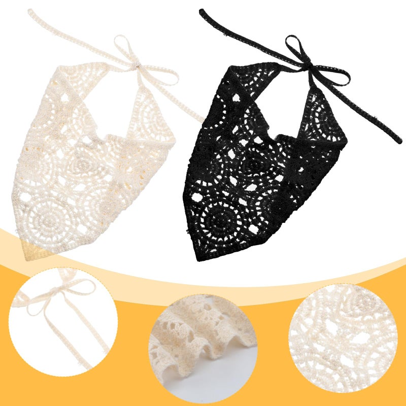 Qulkws 2 Pcs Cute Knitted Crochet Head Scarf, Hollow Crochet Bandanas, Vintage Scarf Headbands, Headbands Hair Accessories for Women, Hair Styling Decor (White, Black) - Image 3